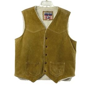 Excelled Suede Sherpa Lined Vest‎ Mens Large Brown Western Cowboy Snap Up